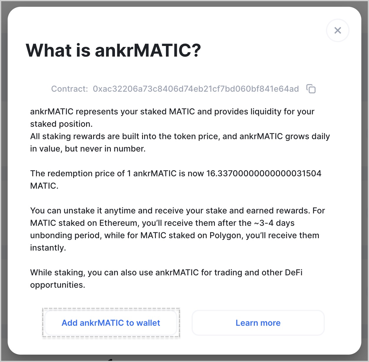 Click Add ankrMATIC to wallet