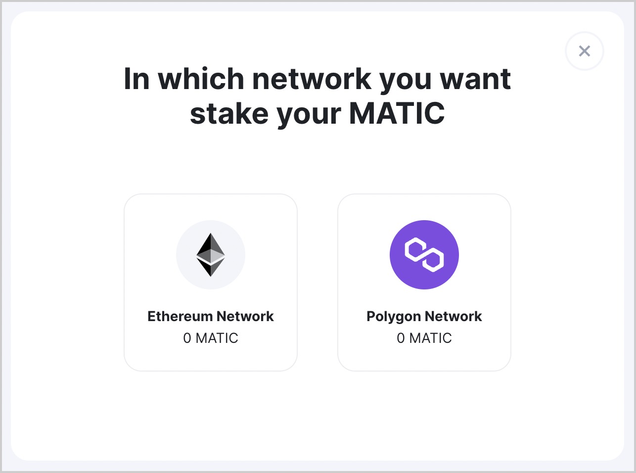 Select network to stake on